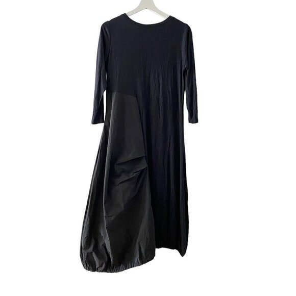 COMFY USA Long Sleeve Elastic Balloon Hem Black Midi Dress Lagenlook Size Medium - Picture 4 of 8